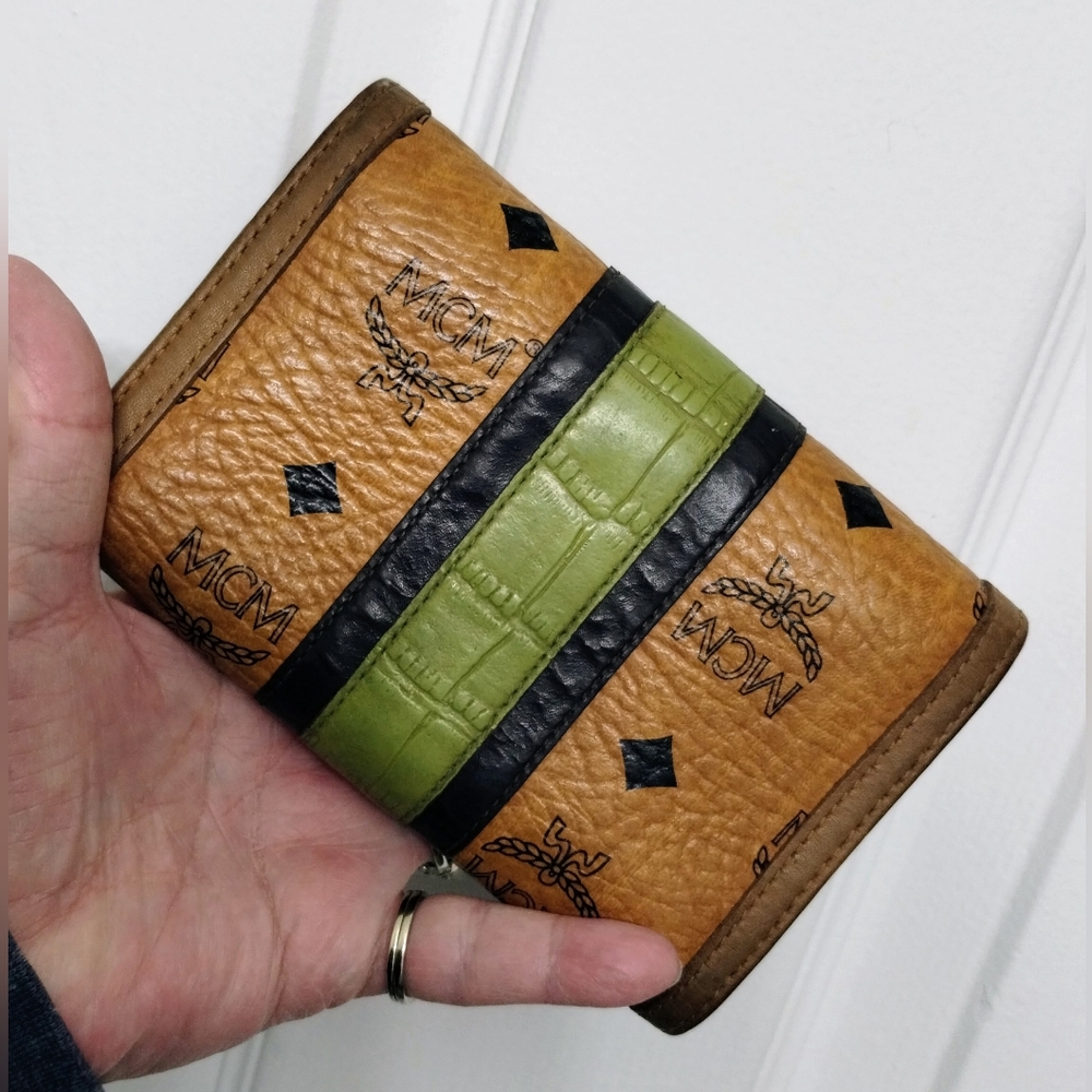 MCM Tan, Black & Green Trifold Leather Wallet - Picture 2 of 11